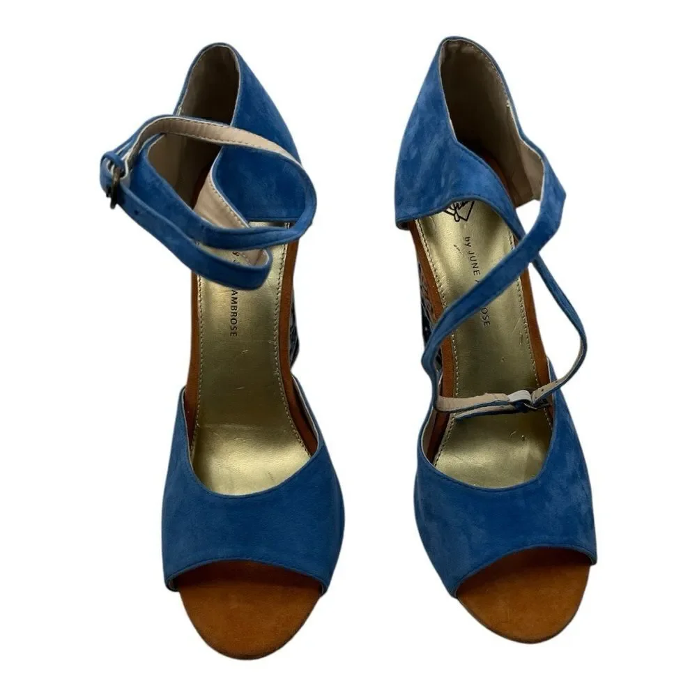 June Ambrose blue floral double tie heels size 8